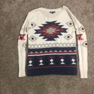 American Eagle Outfitters Cream and Navy Patterned Sweater